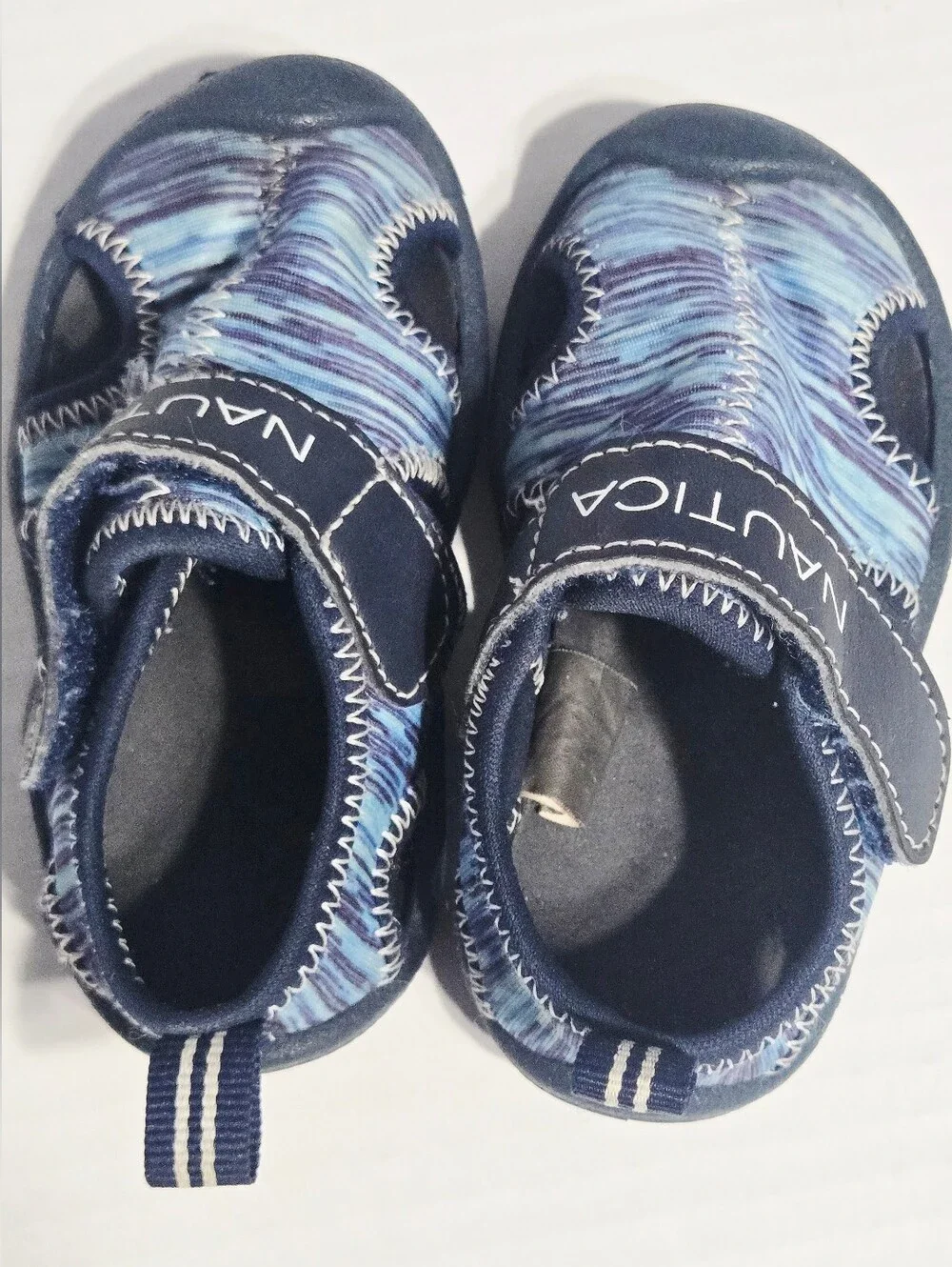 Nautica Toddler Water Sandals Size 3 Blue Wave Print Hook & Loop Beach Swim Shoe